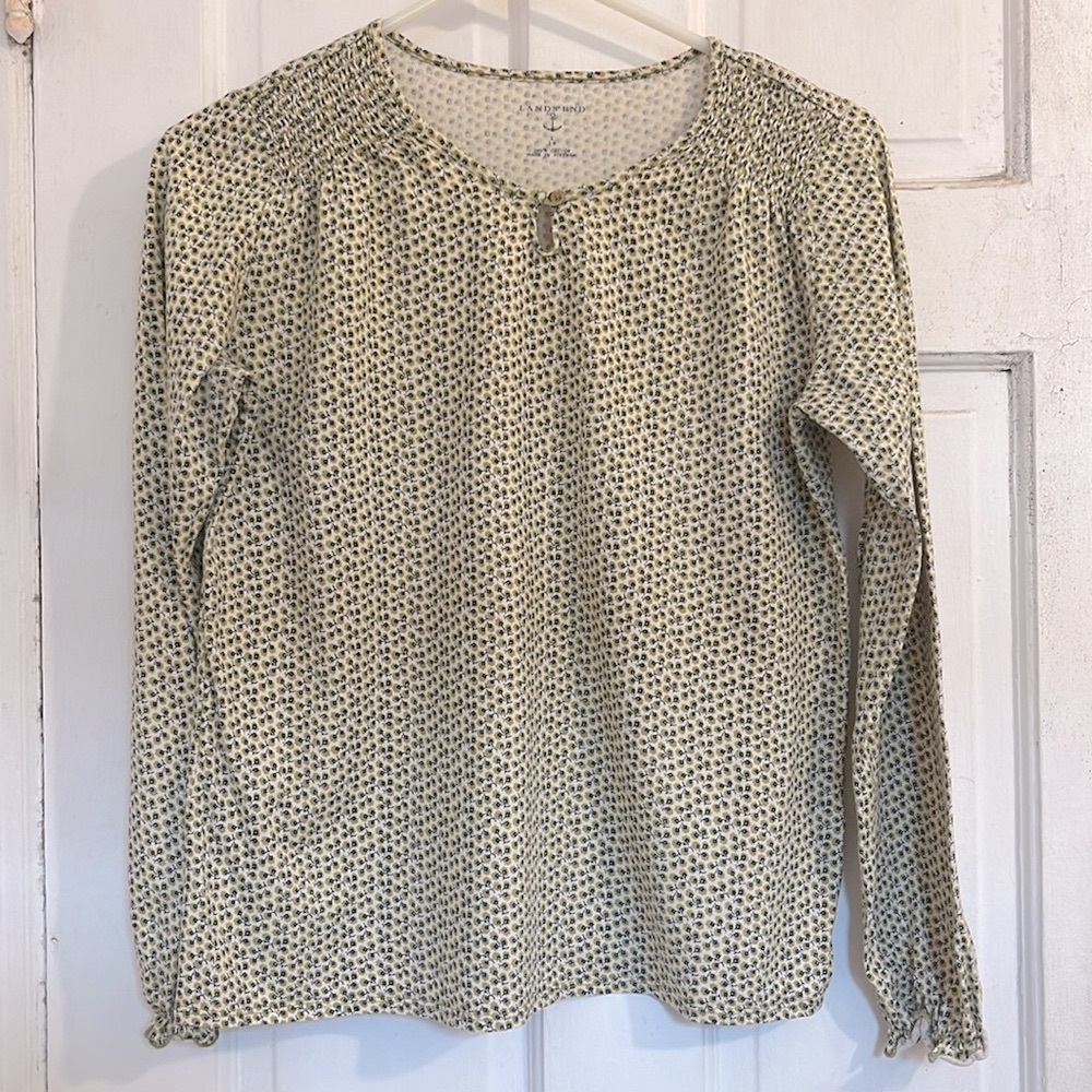 Lands' End girls Long Sleeve Top - Cream and Black Pattern in size large/14